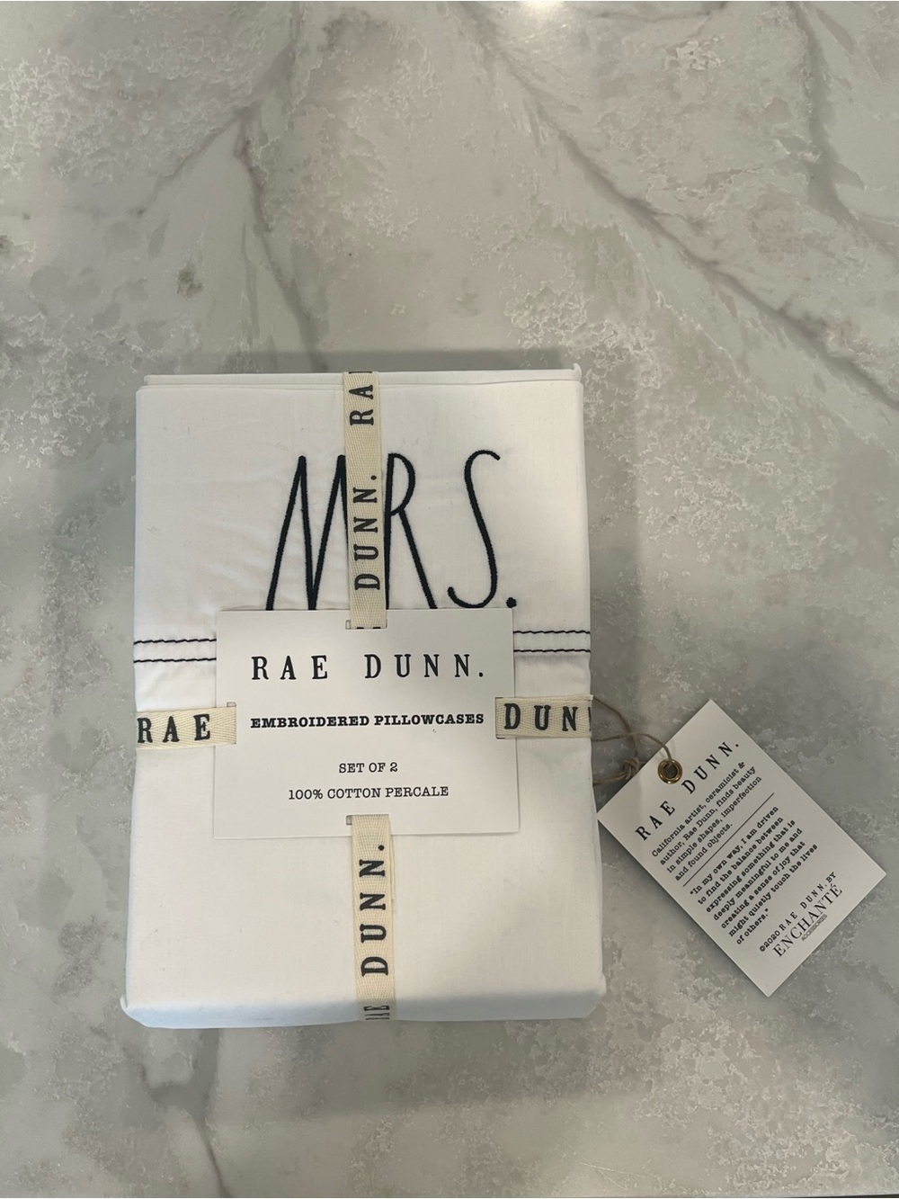 Rae Dunn "MRS." & “MR” Embroidered White Pillowcases - Set of 2